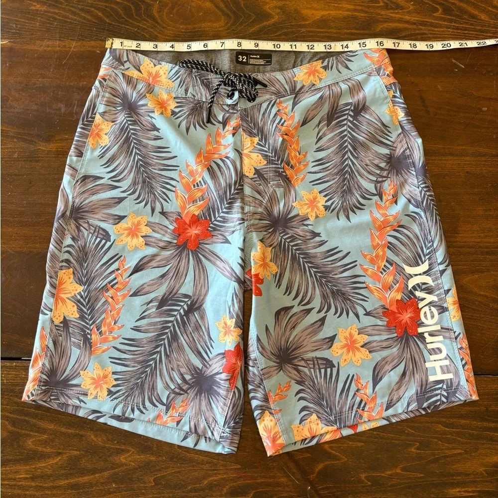 Hurley Men's Floral Board Shorts - Light Blue and Orange - Picture 2 of 5